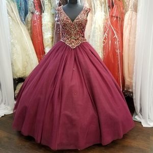 Dramatic Dark Burgundy Fantasy Ballgown